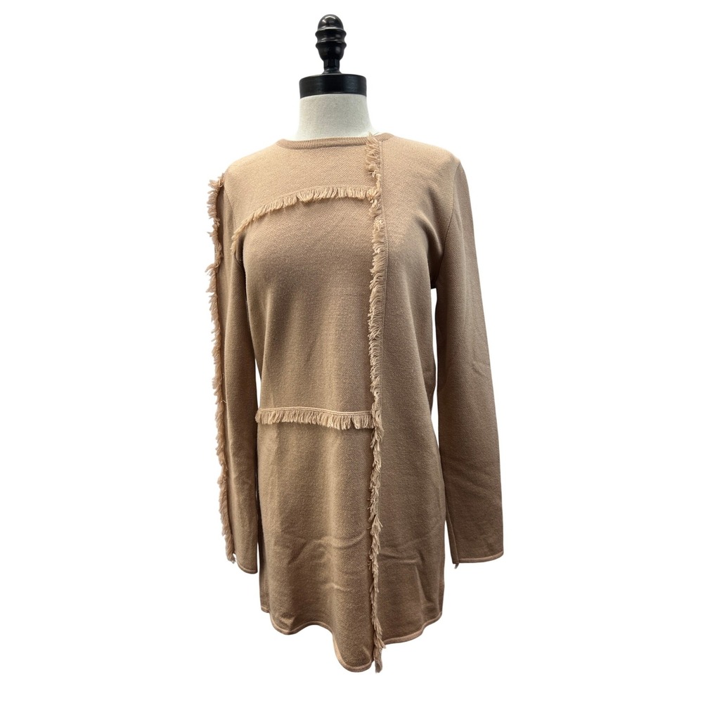 MSGM Knit Dress Womens S Tan Excellent Fringe Trim Virgin‎ Wool 1942MDA109